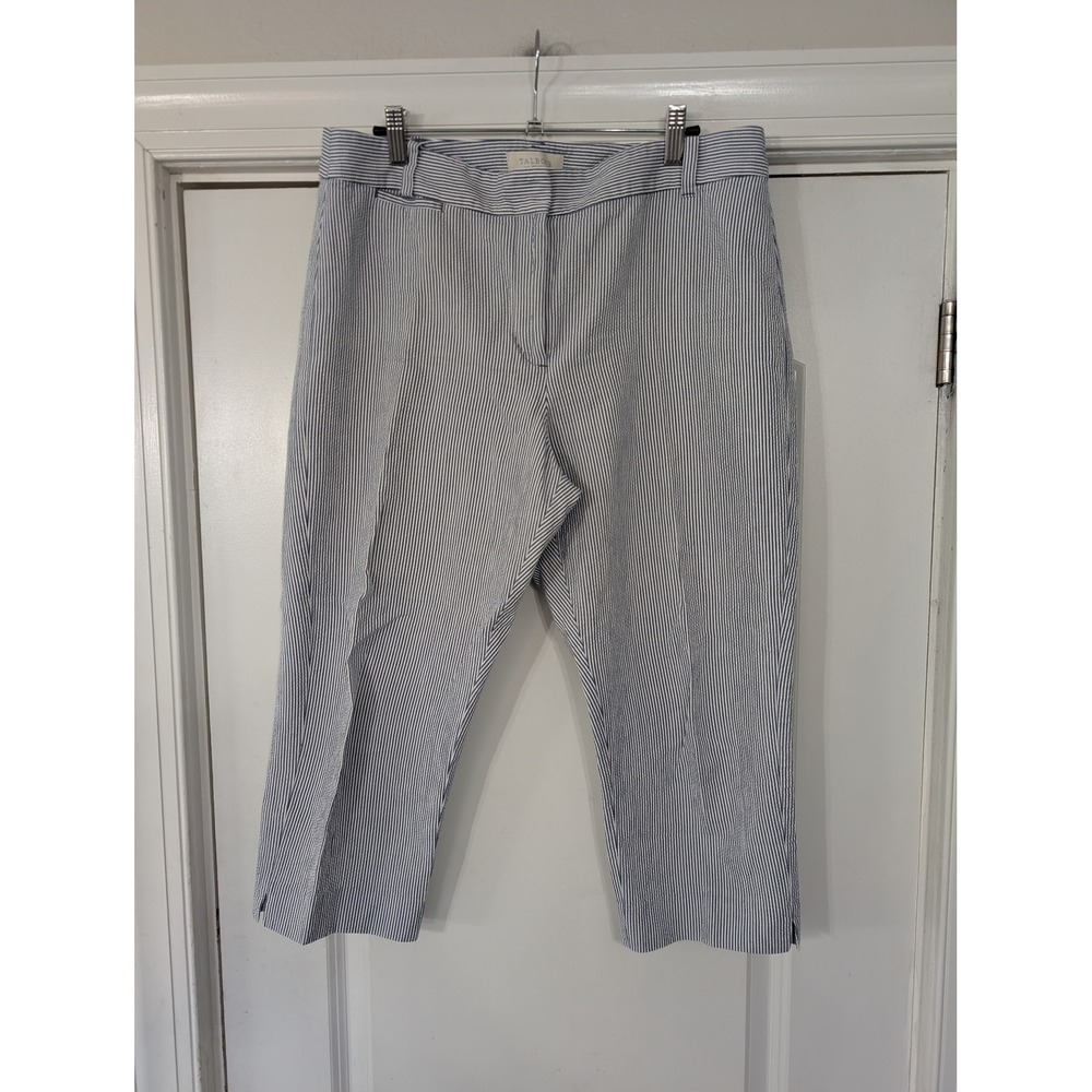 Talbots Heritage Petites Blue White Striped Cropped Pants women's 14P Seersucker